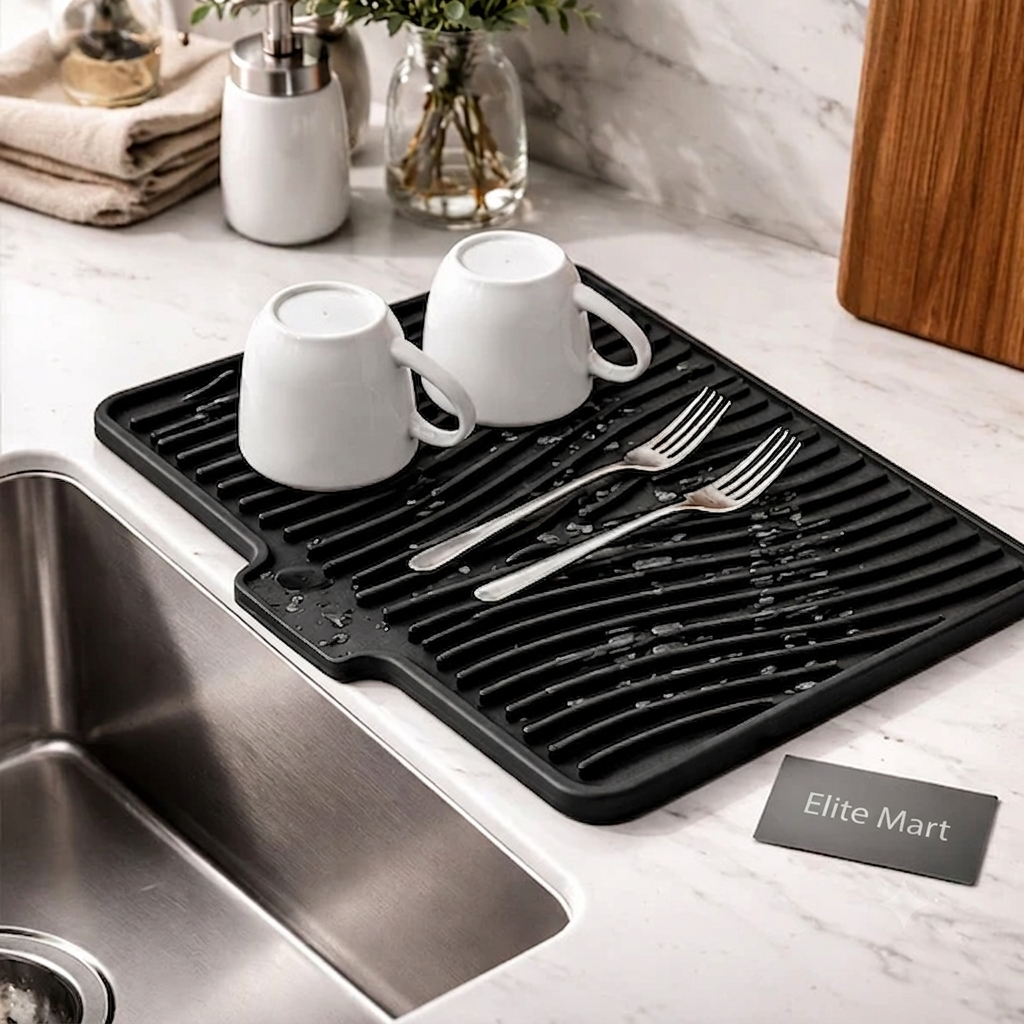 Premium Silicone Sink Drying Mat with Drain Spout
