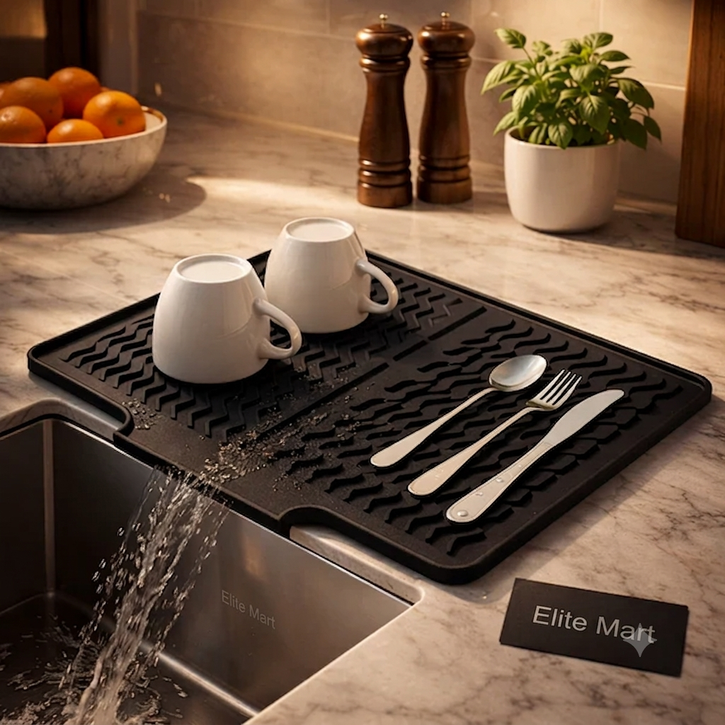 Premium Silicone Sink Drying Mat with Drain Spout