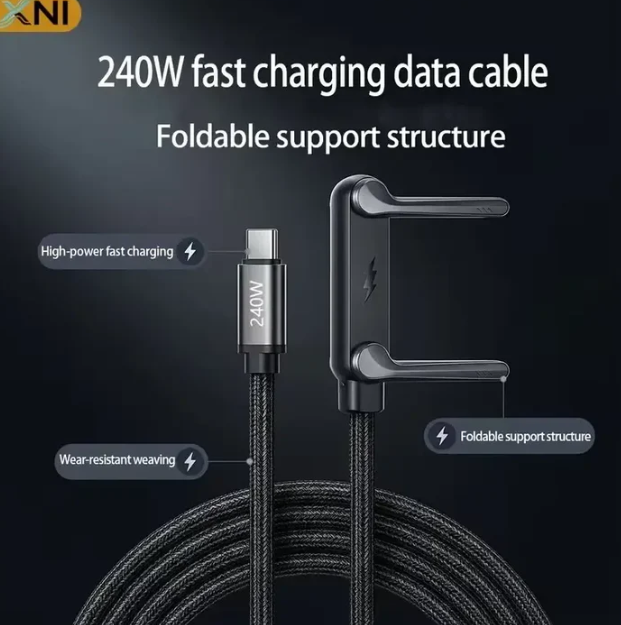 2-in-1 Fast Charging Type-C Cable with Adjustable Mobile Stand ( 240W )