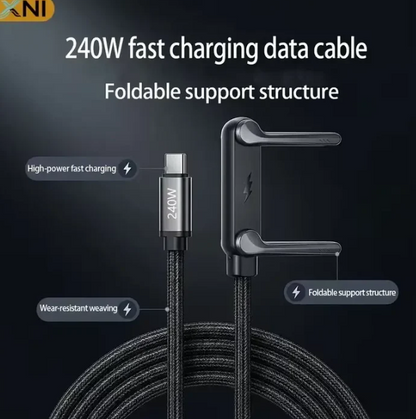 2-in-1 Fast Charging Type-C Cable with Adjustable Mobile Stand ( 240W )
